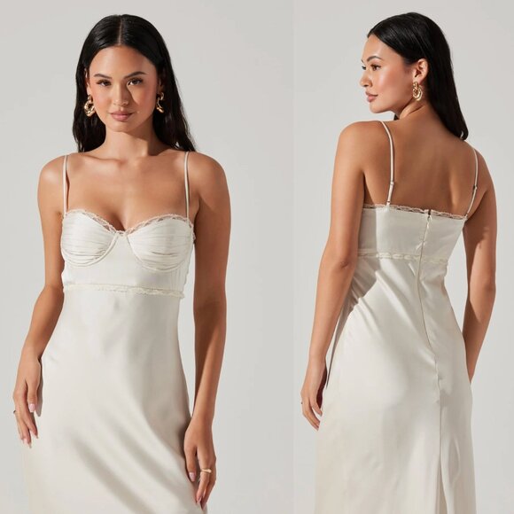 ASTR the Label Florianne Dress in Champagne White Formal Maxi Gown Bustier Slip - Picture 2 of 8